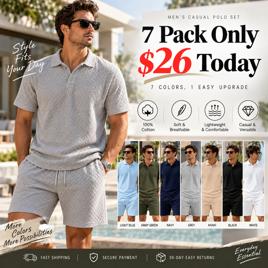 🔥 SPECIAL OFFER-Men's Textured Polo Set Summer Casual Outfit