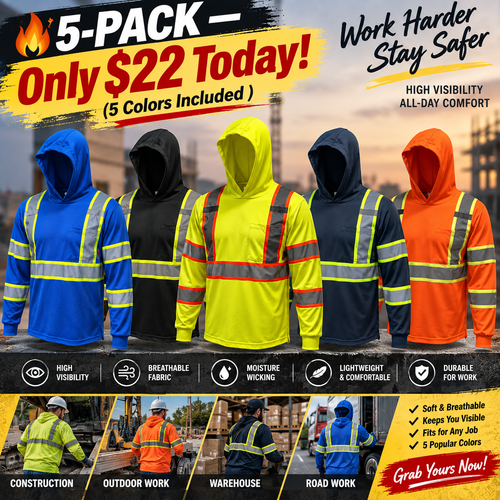 🔥 SPECIAL OFFER-Men’s High Visibility Hoodie Work Shirt – Long Sleeve Reflective Safety Top