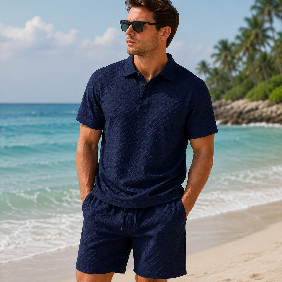 🔥 SPECIAL OFFER-Men's Textured Polo Set Summer Casual Outfit
