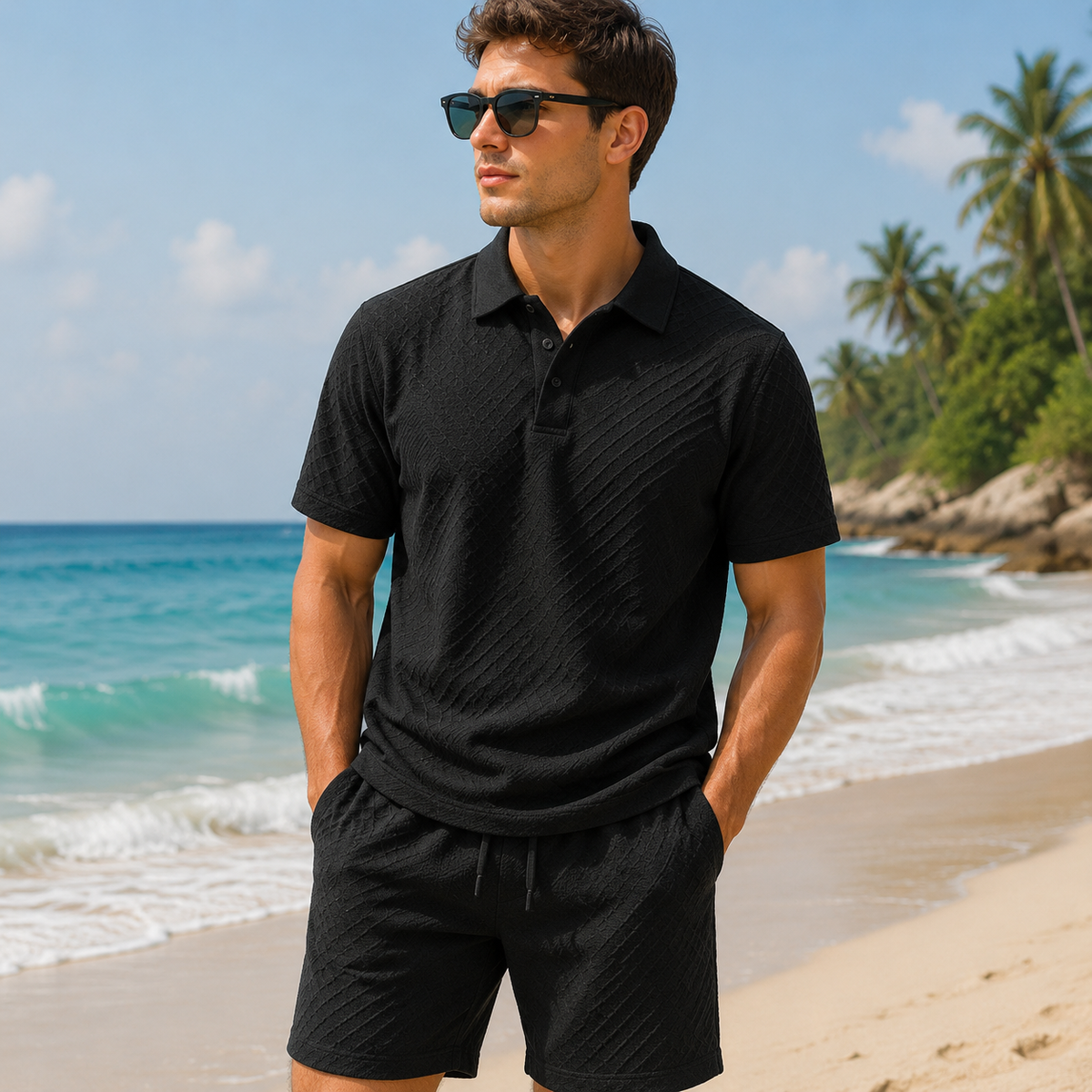🔥 SPECIAL OFFER-Men's Textured Polo Set Summer Casual Outfit