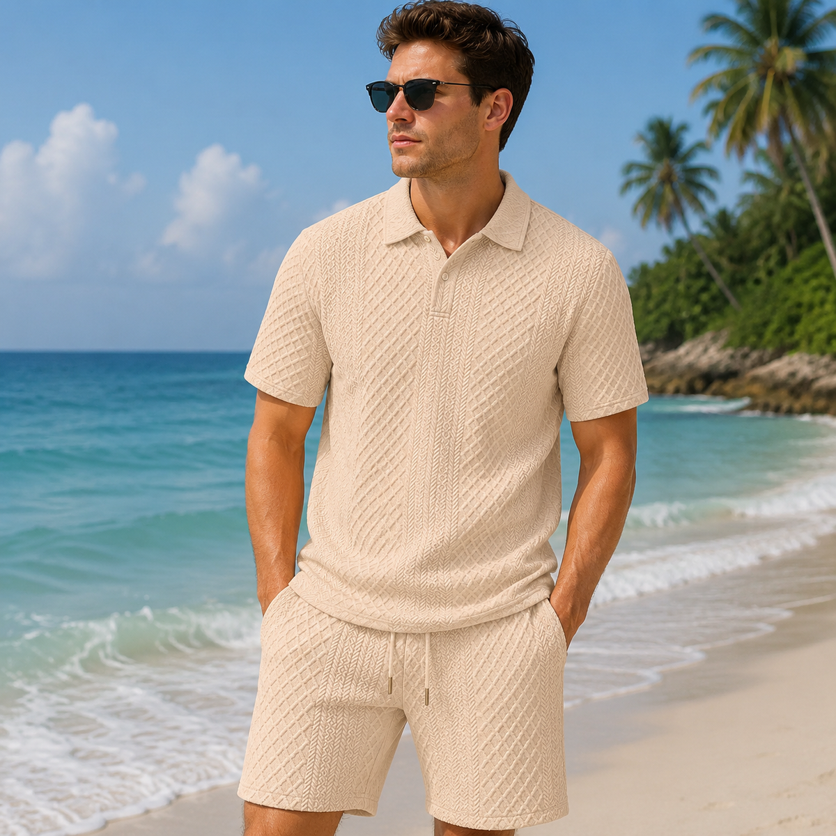 🔥 SPECIAL OFFER-Men's Textured Polo Set Summer Casual Outfit