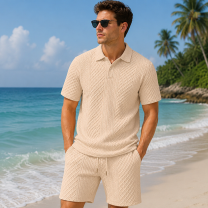 🔥 SPECIAL OFFER-Men's Textured Polo Set Summer Casual Outfit