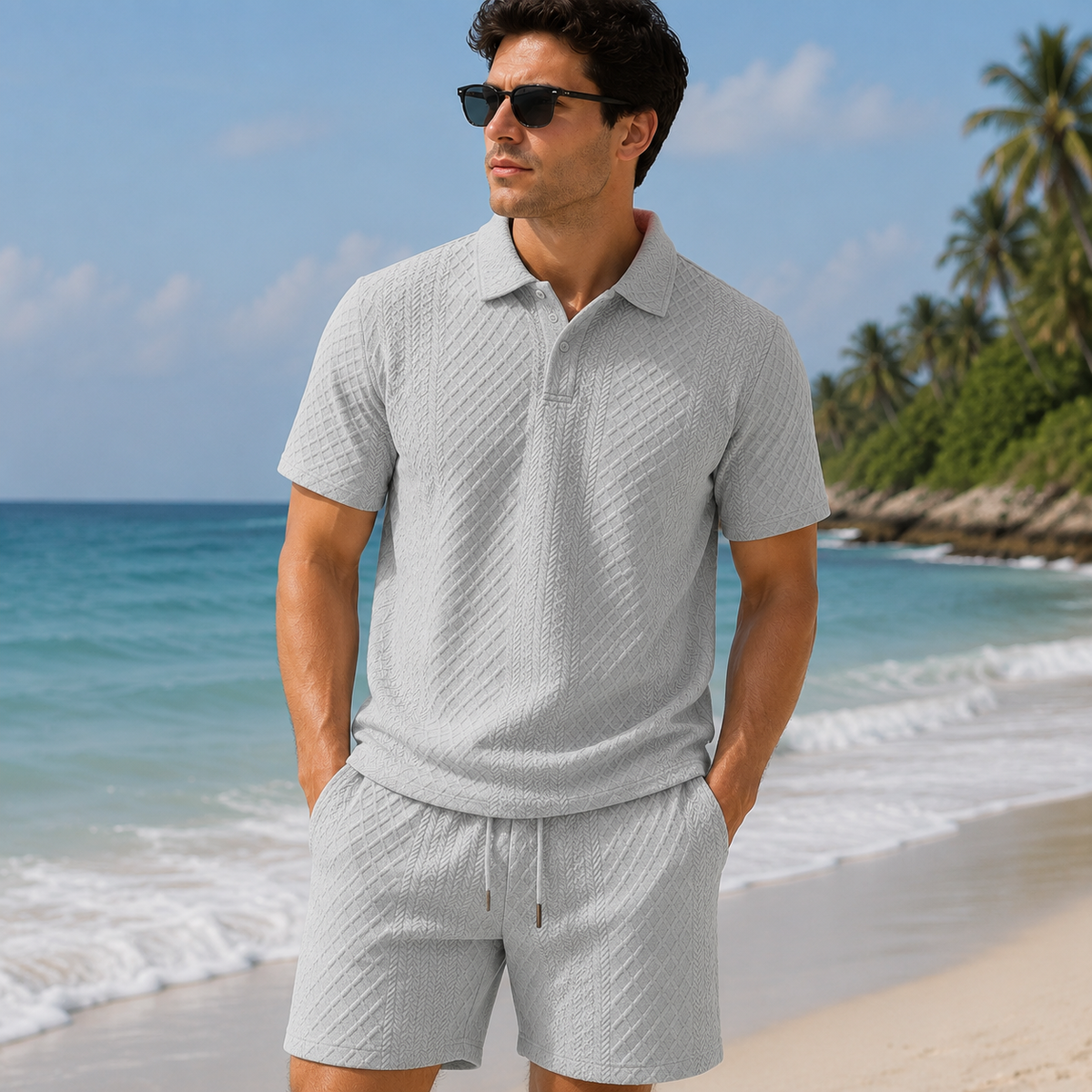 🔥 SPECIAL OFFER-Men's Textured Polo Set Summer Casual Outfit