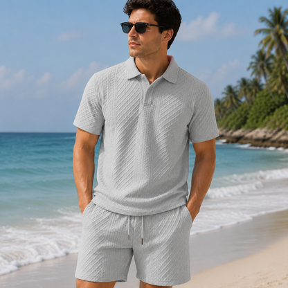 🔥 SPECIAL OFFER-Men's Textured Polo Set Summer Casual Outfit