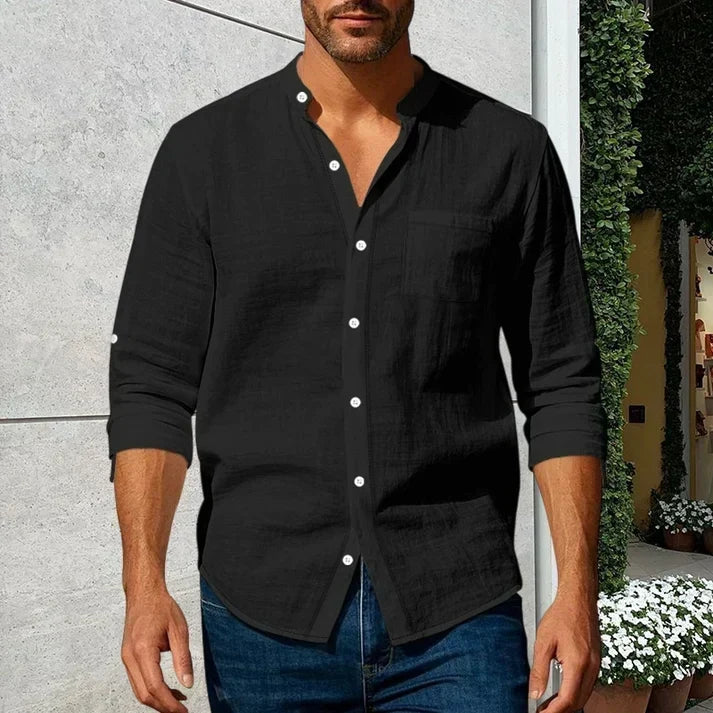 🔥 LAST DAY SALE – Men's Linen Long Sleeve Stand Collar Shirt